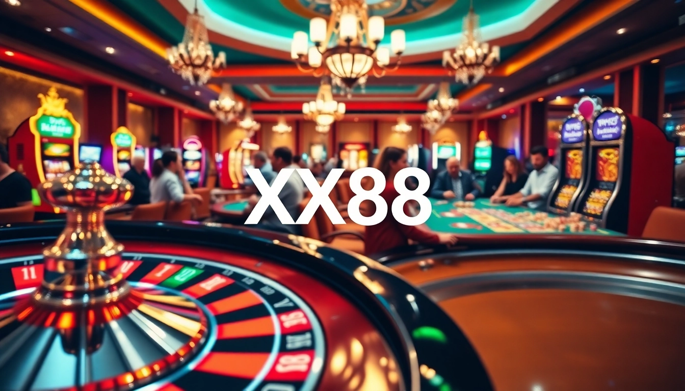 Experience the thrill of XX88 gaming with vibrant casino tables and players immersed in betting action.